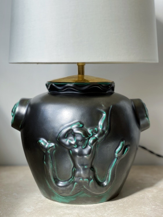 Upsala-Ekeby Ceramic Table Lamp by Einar Luterkort. 1940s.