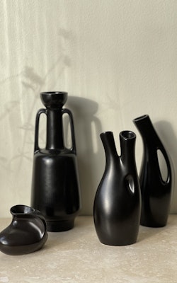 Gefle set of four "Mangania" Black Stoneware. 1950s.