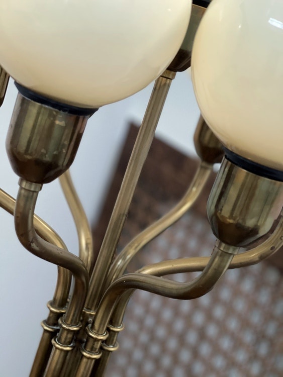 Bertil Brisborg Floor Lamp in Brass and Glass. 1940s.