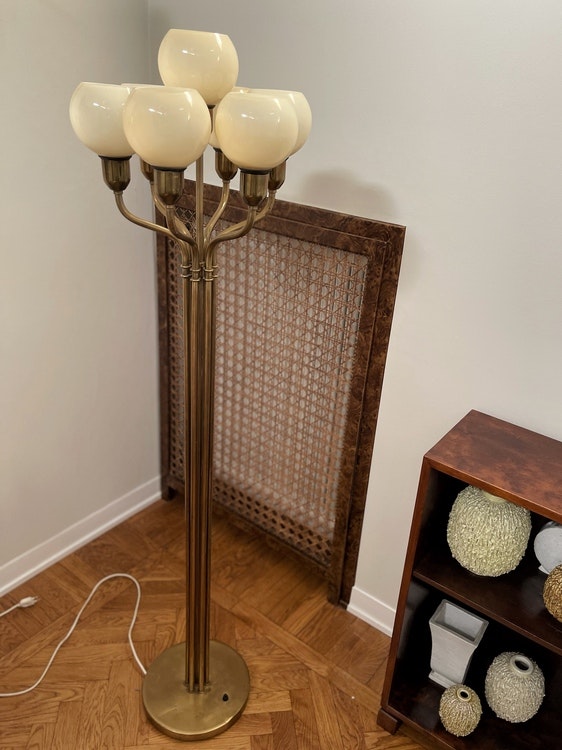 Bertil Brisborg Floor Lamp in Brass and Glass. 1940s.