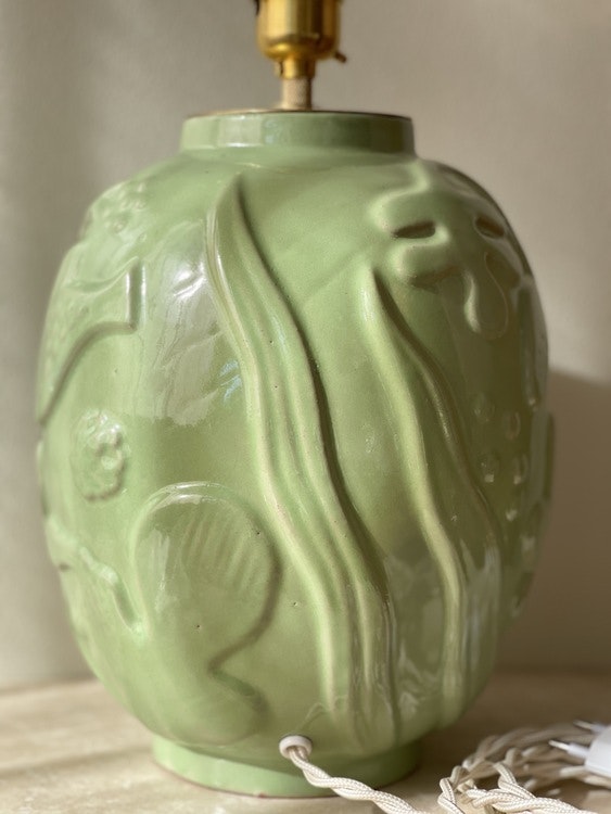 Anna-Lisa Thomson Green Ceramic Table Lamp for Upsala-Ekeby. 1940s.