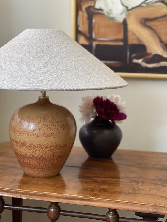 Gunnar Nylund Brown Stoneware Table Lamp for Rörstrand. 1940s.