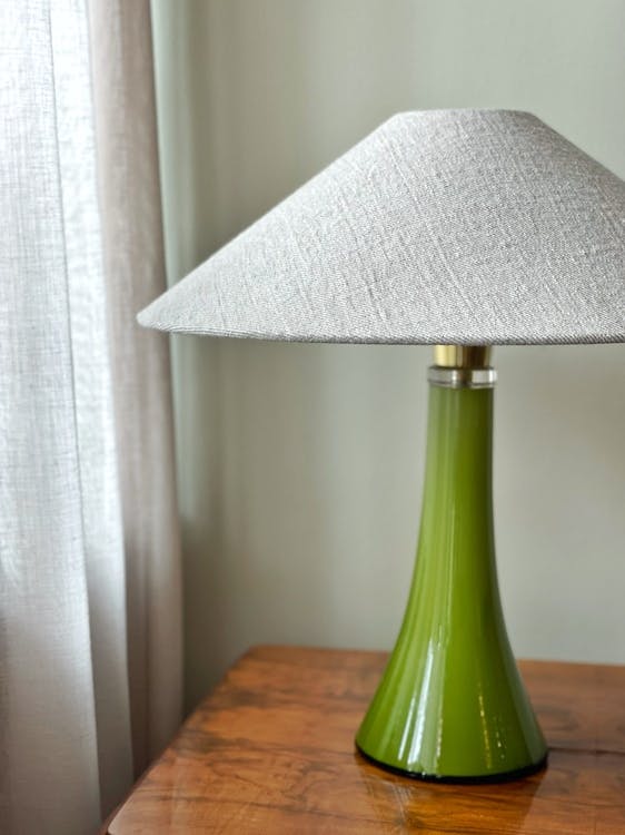Midcentury Green Glass Table Lamp by Gert Nyström for Hyllinge. 1960s.