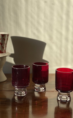 Reijmyre Red Glass Candle Holders, set of three. 1970's.