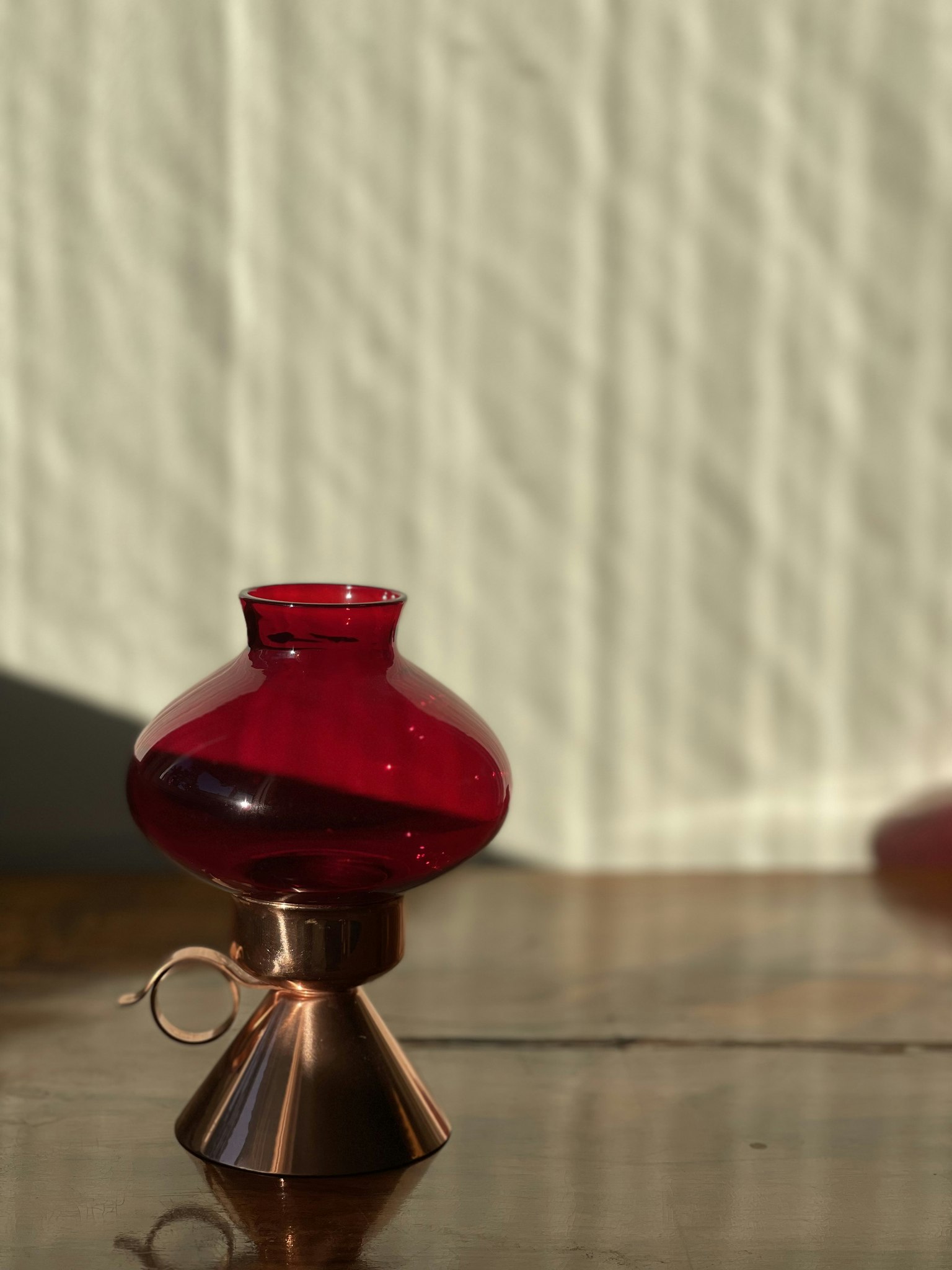 Pair of Candleholders in Copper & Glass.