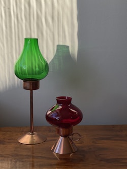 Pair of Candleholders in Copper & Glass.