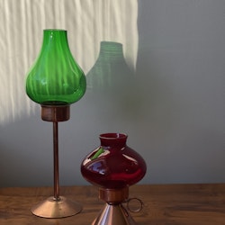 Pair of Candleholders in Copper & Glass.