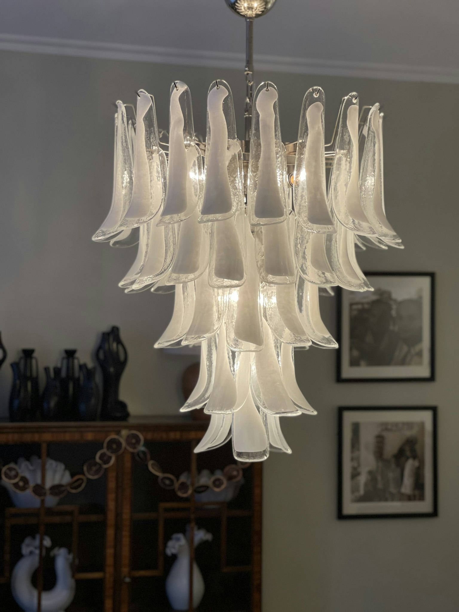 White Murano Chandelier - Mazzega Style - XL