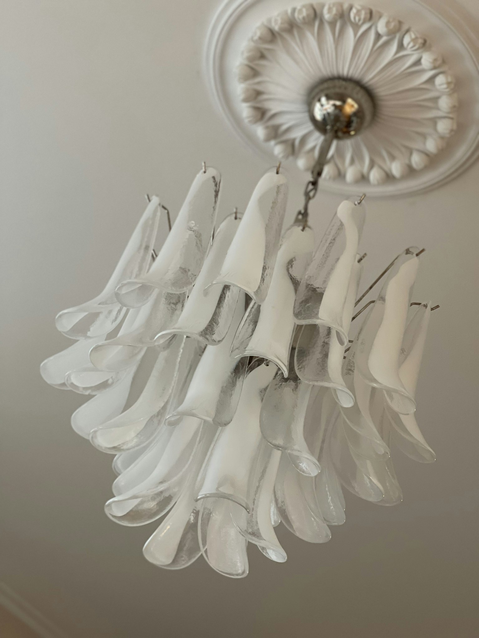 White Murano Chandelier Mazzega-style - medium size.