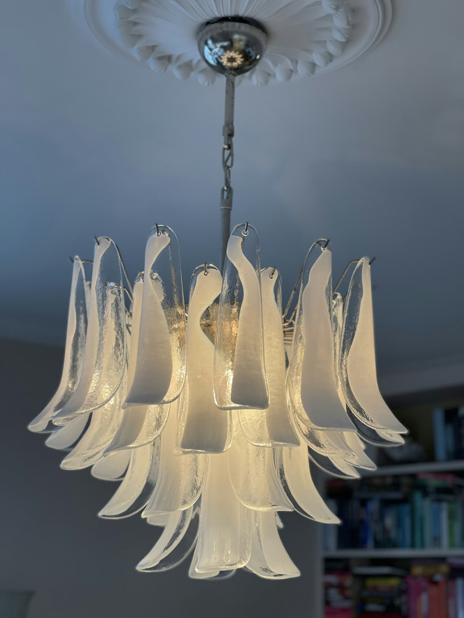 White Murano Chandelier Mazzega-style - medium size.