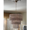 Pink Glass Murano Chandelier 'Tubular'. Large size. Gold Plated Lamp Base.