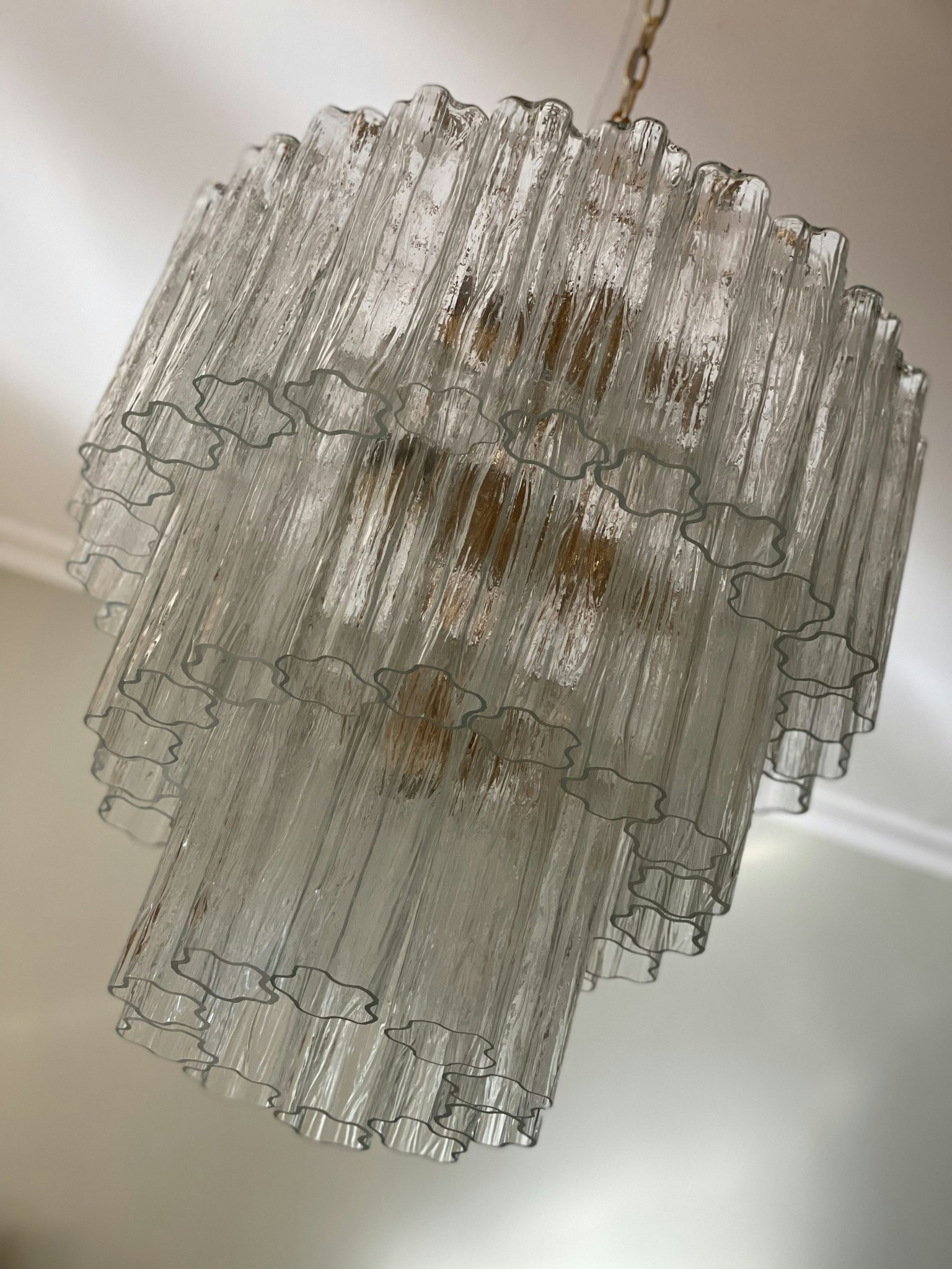 Murano Chandelier 'Tubular'. Large. Golden Lamp Base.