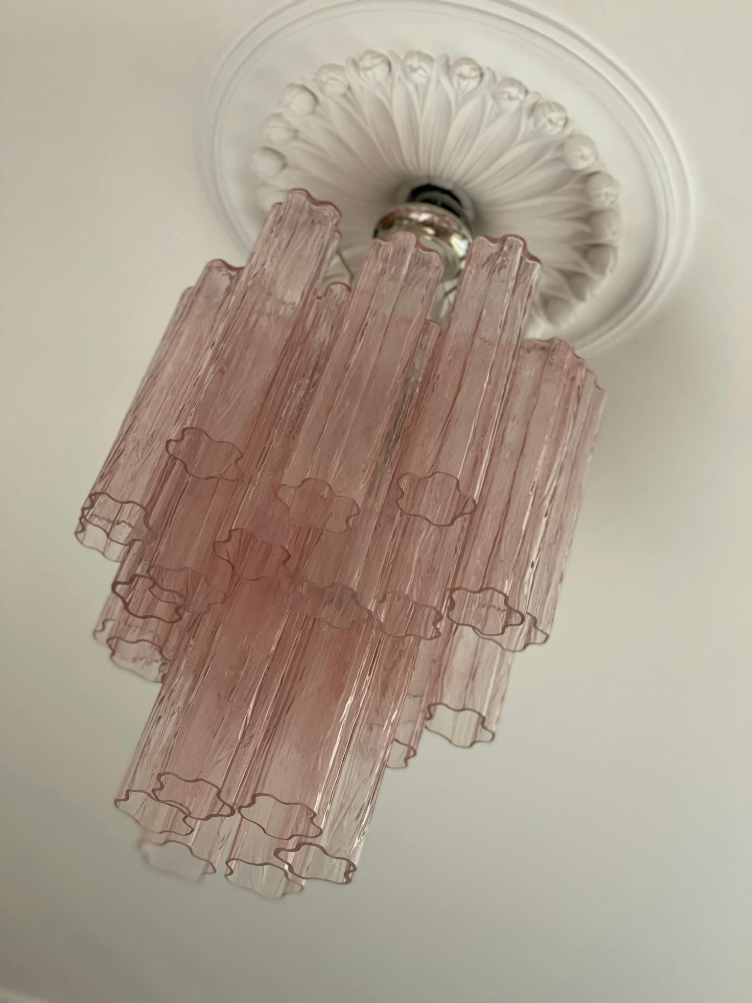 Pink Murano Glass Chandelier 'Tubular'. Small size.