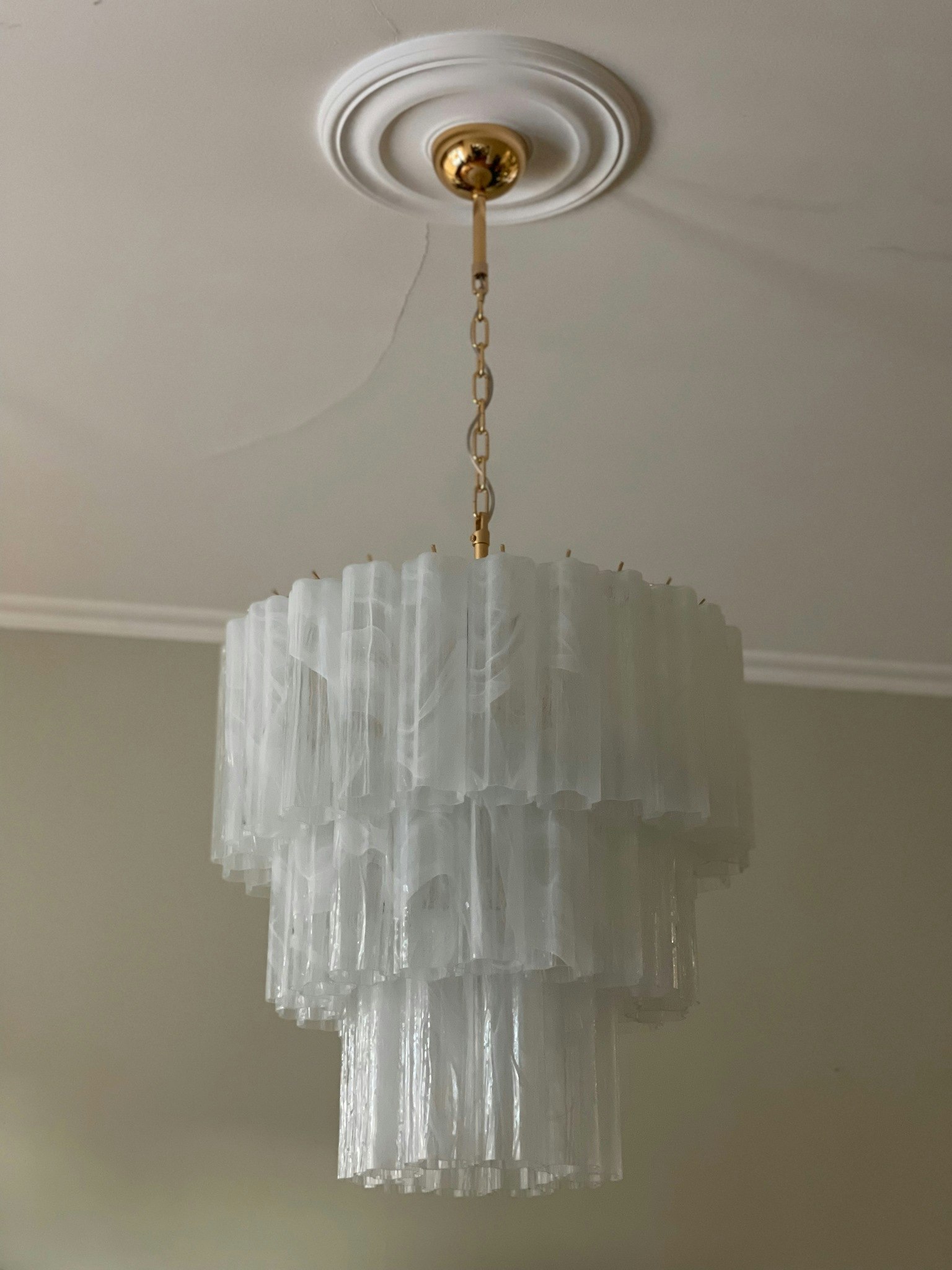 Murano Chandelier 'Tubular'. Large. Golden Lamp Base.