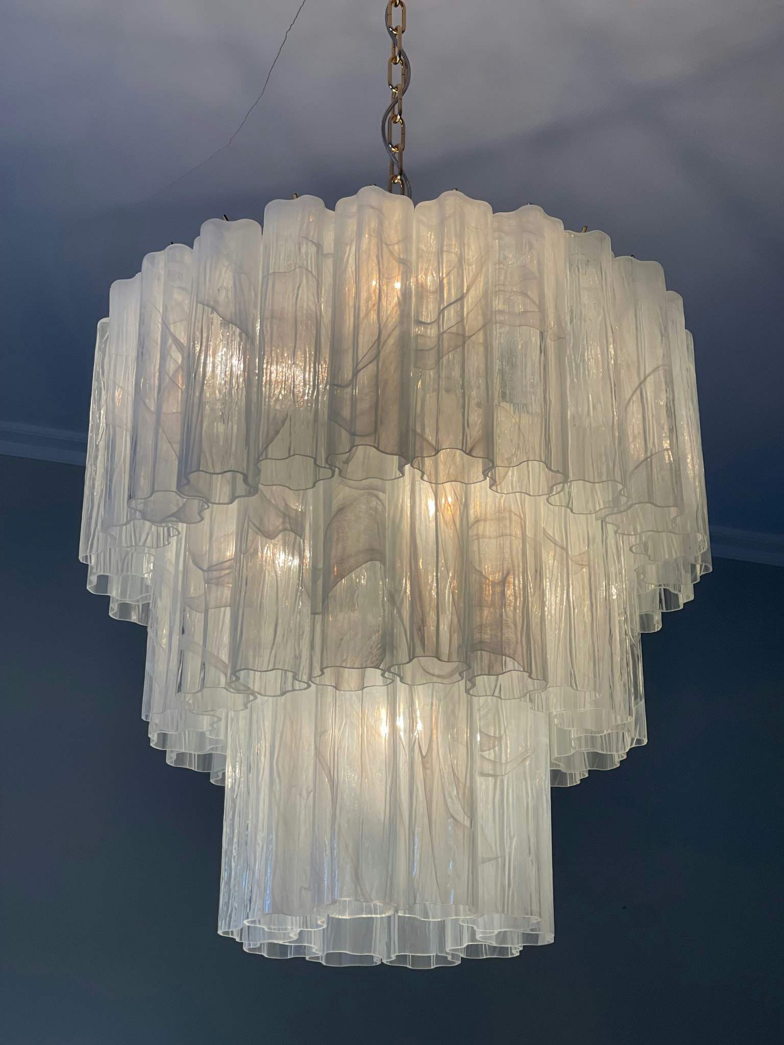 Murano Chandelier 'Tubular'. Large. Golden Lamp Base.