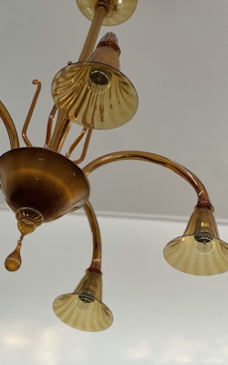 Murano Chandelier 5-armed in Amber. 1970's.