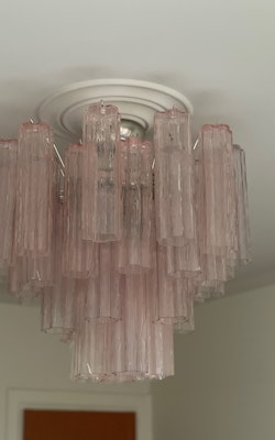 Pink Murano Chandelier 'Tubular'. Medium size. Short height (58 cm).