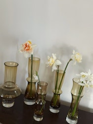 Set of five 1970's Åseda Glass Vases in amber tones.