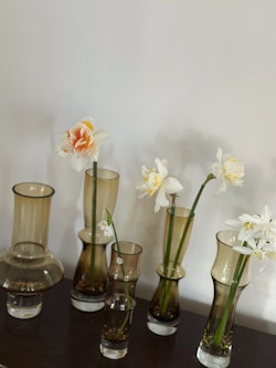 Set of five 1970's Åseda Glass Vases in amber tones.