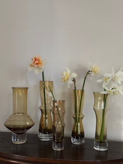 Set of five 1970's Åseda Glass Vases in amber tones.
