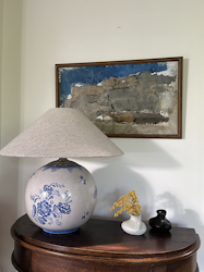 1950's Chinese Table Lamp in white and blue.