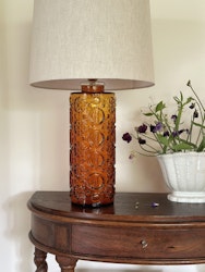 Glass Table Lamp in amber by Gustav Leek for Orrefors, 1960s