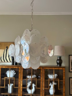 Murano Chandelier • DISC form • white glass.