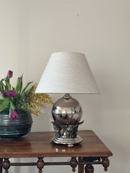 Round Pewter Art Deco Table Lamp. Swedish 1930s.