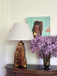 Mid-Century Glass Table Lamp in amber tone, 1960s.