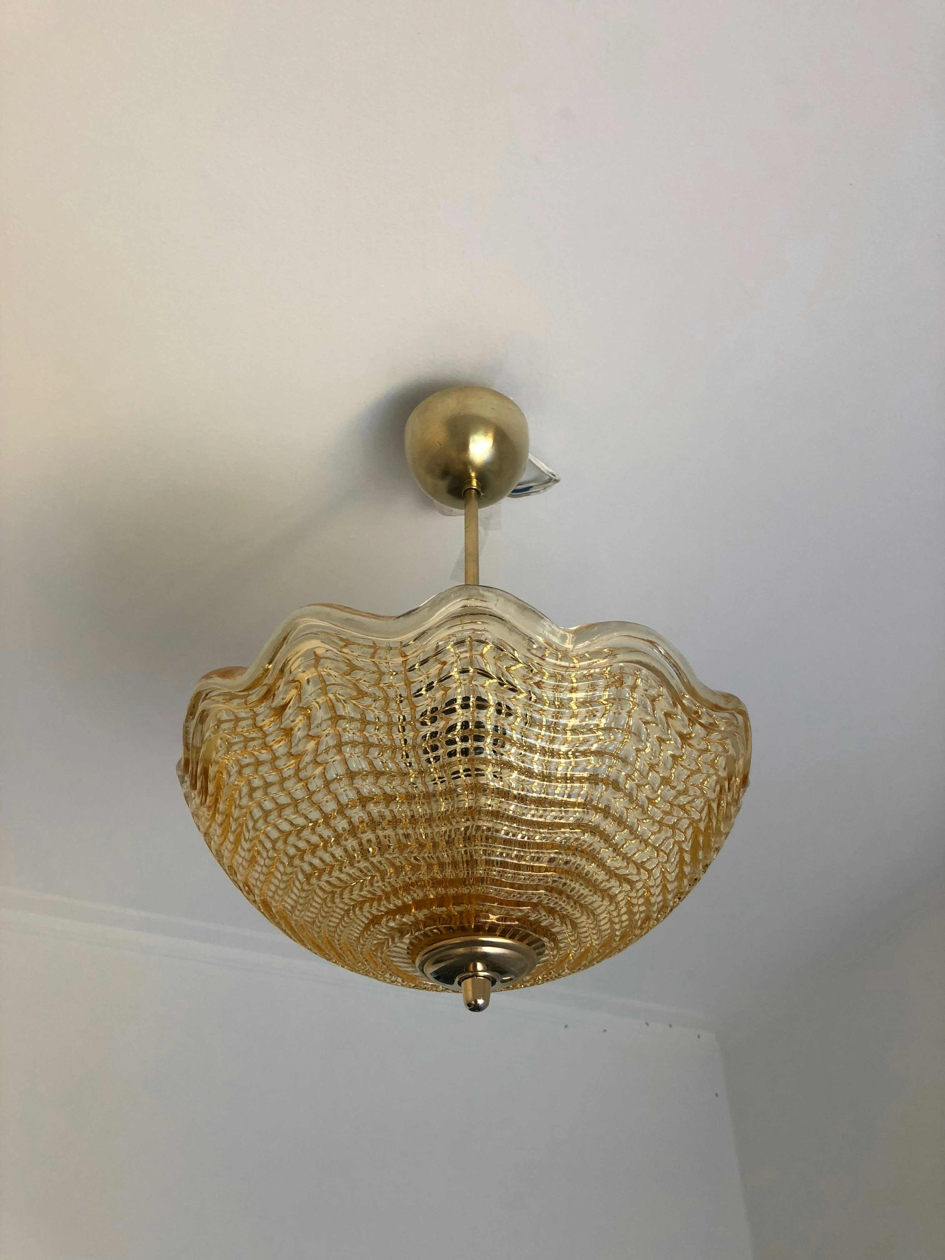 Art Deco Amber Glass Bowl Chandelier by Orrefors Studio Laurin