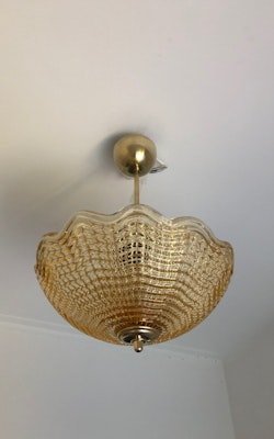 Art Deco Amber Glass Bowl Chandelier by Orrefors