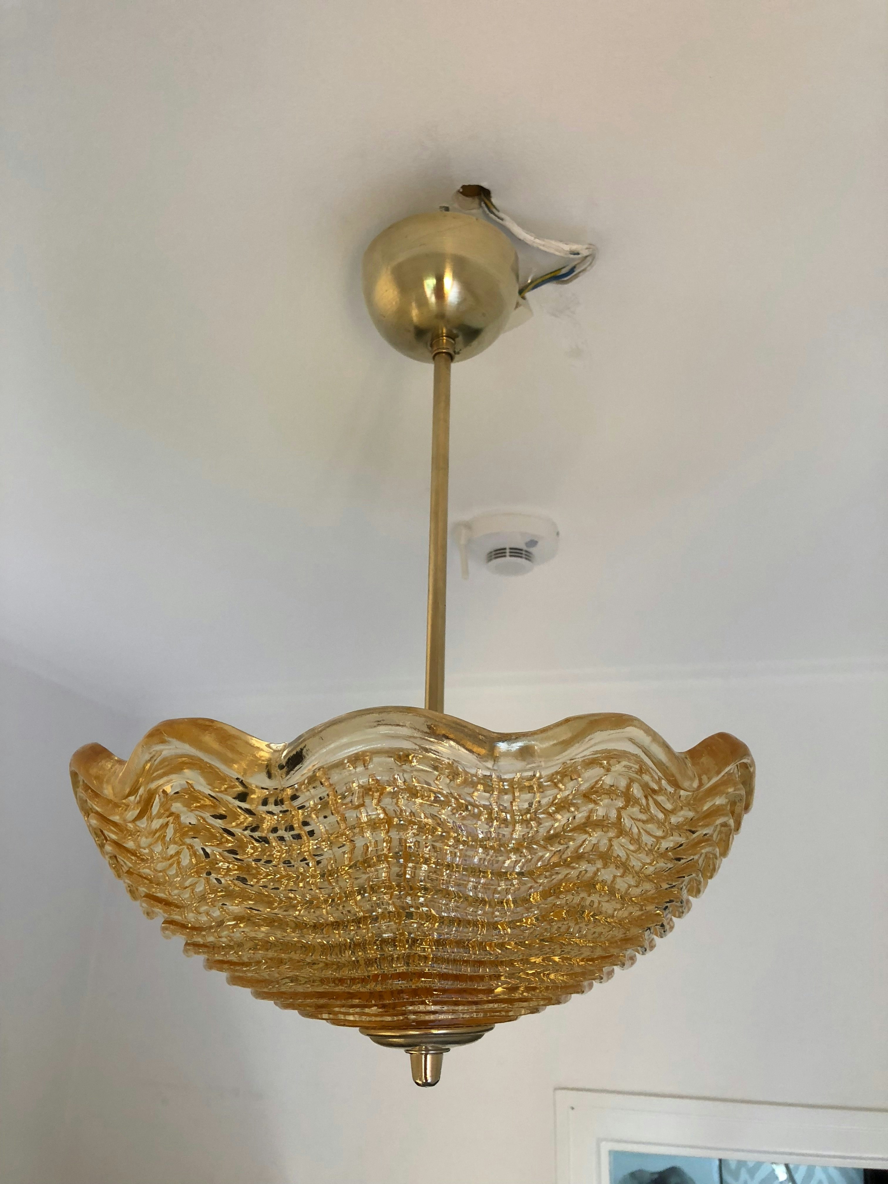 Art Deco Amber Glass Bowl Chandelier by Orrefors