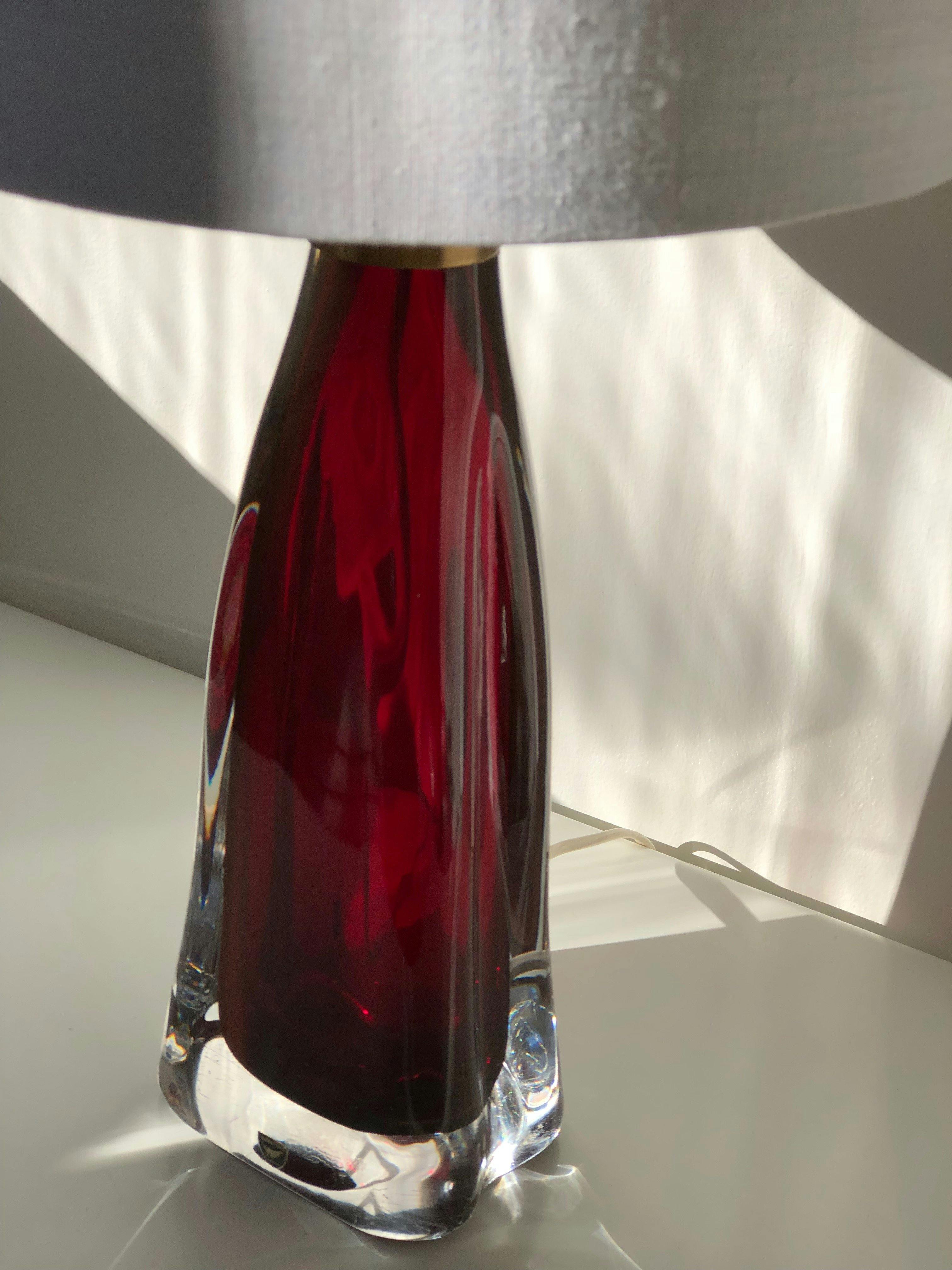 Pair of Orrefors Table Lamp RD-1323 Ruby Red Blown Glass