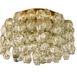 Doria Leuchten 60's Glass and Brass Flush Mount Chandelier