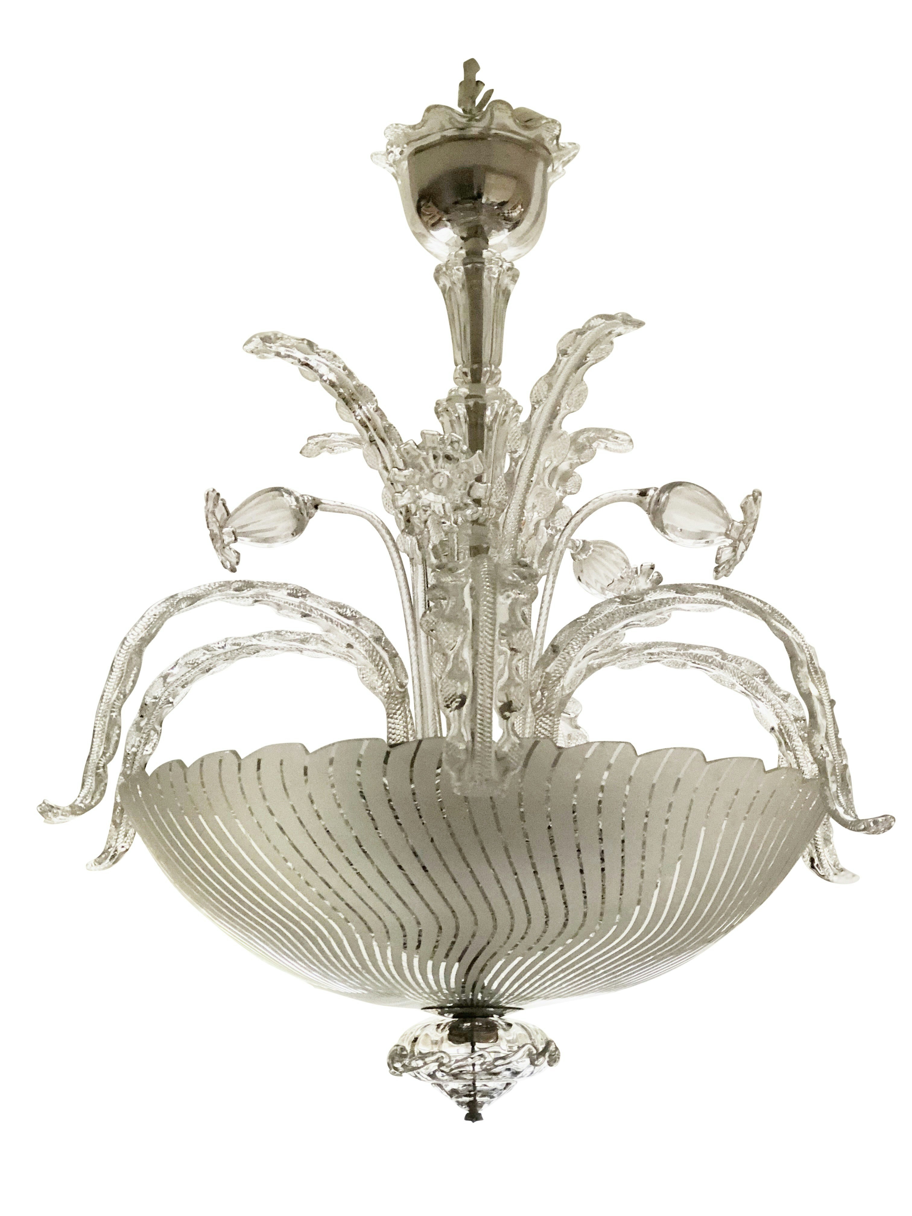 Orrefors Venetian Style Feather Chandelier, attributed Fritz Kurz