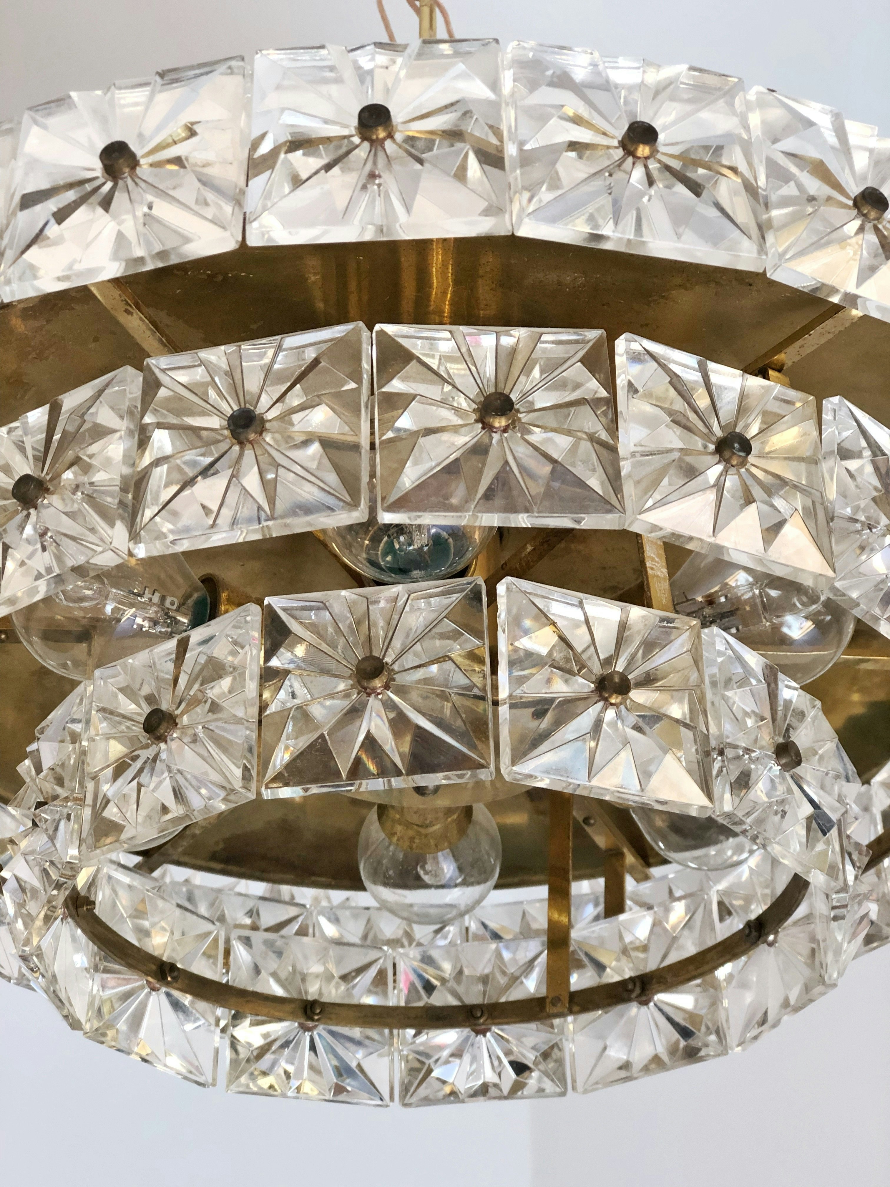 Orrefors Three-tier Chandelier with Crystal Prisms by Carl Fagerlund