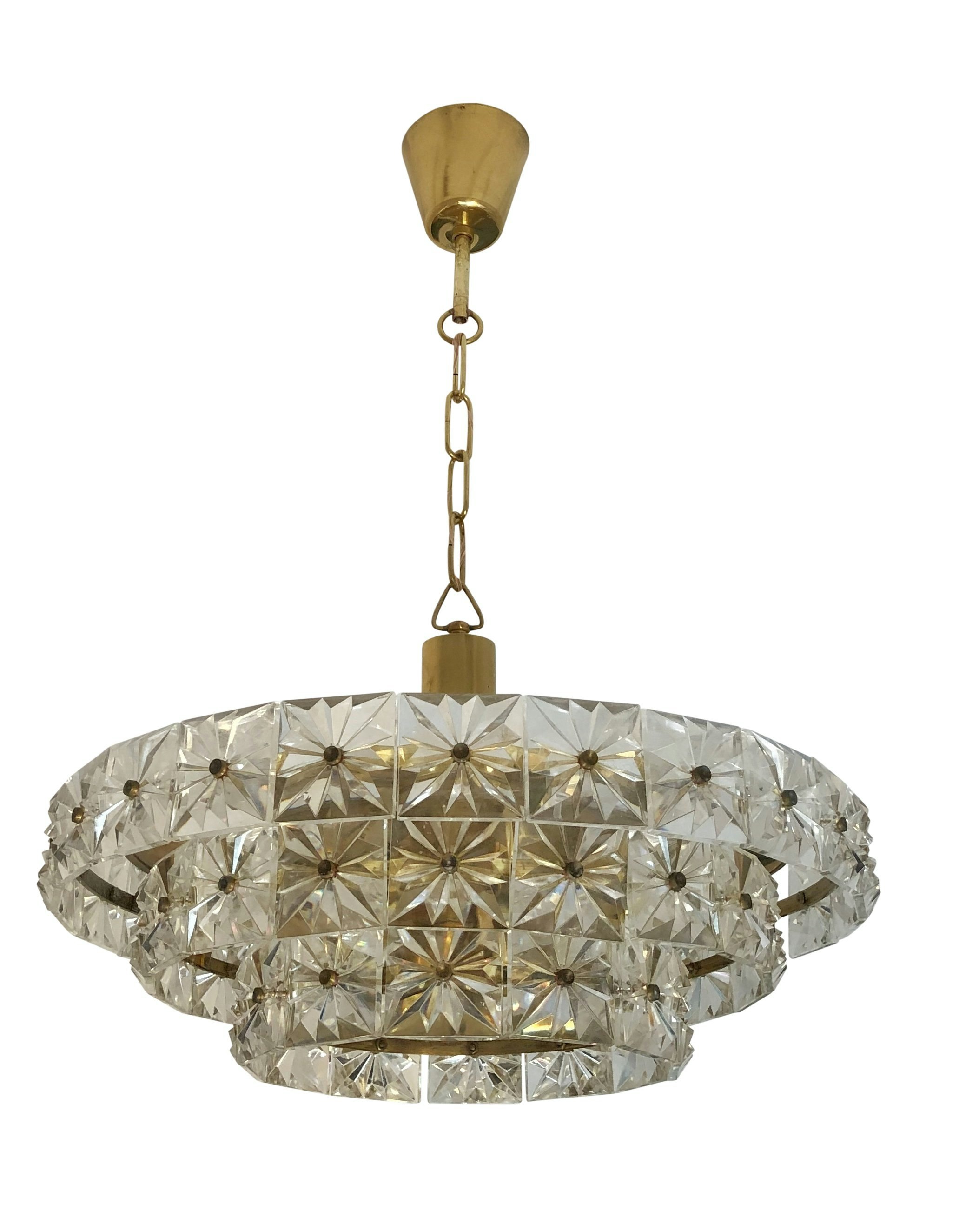 Orrefors Three-tier Chandelier with Crystal Prisms by Carl Fagerlund