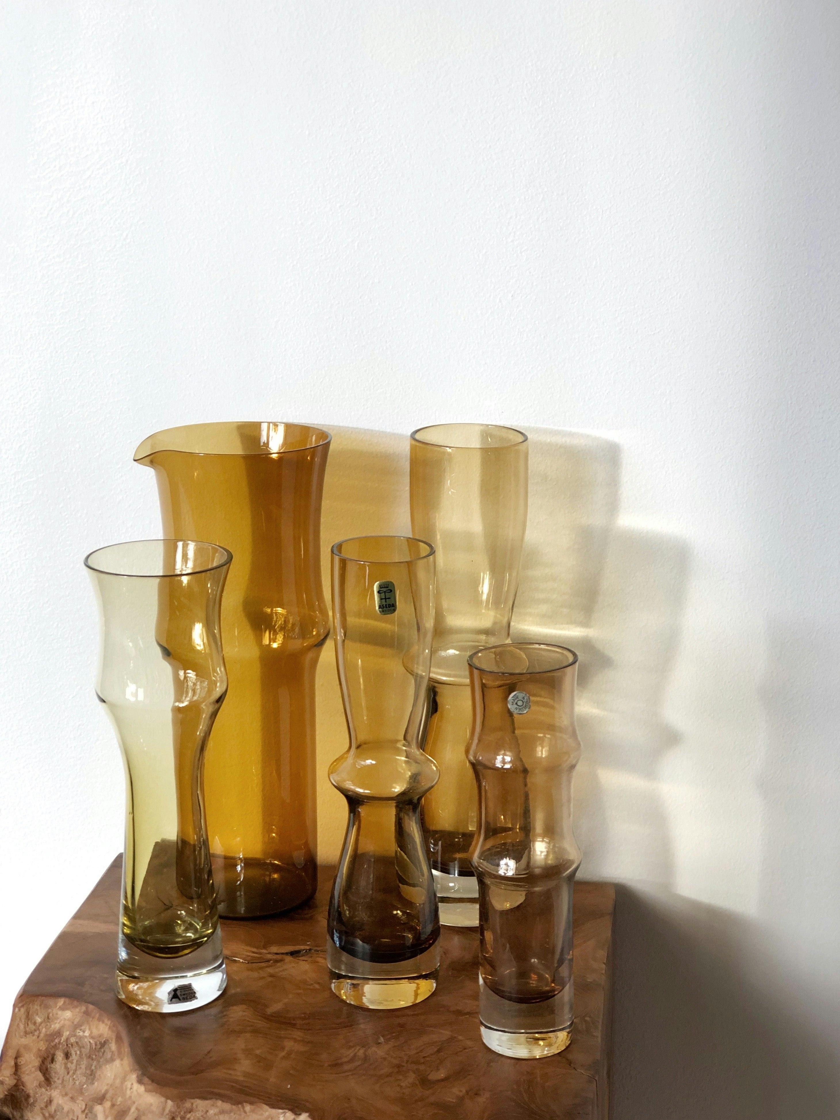 Åseda Amber Glass Vases - set of five 1960's