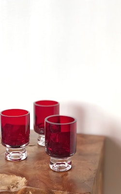 Reijmyre Red Glass Candle Holders, set of three. 1970's.