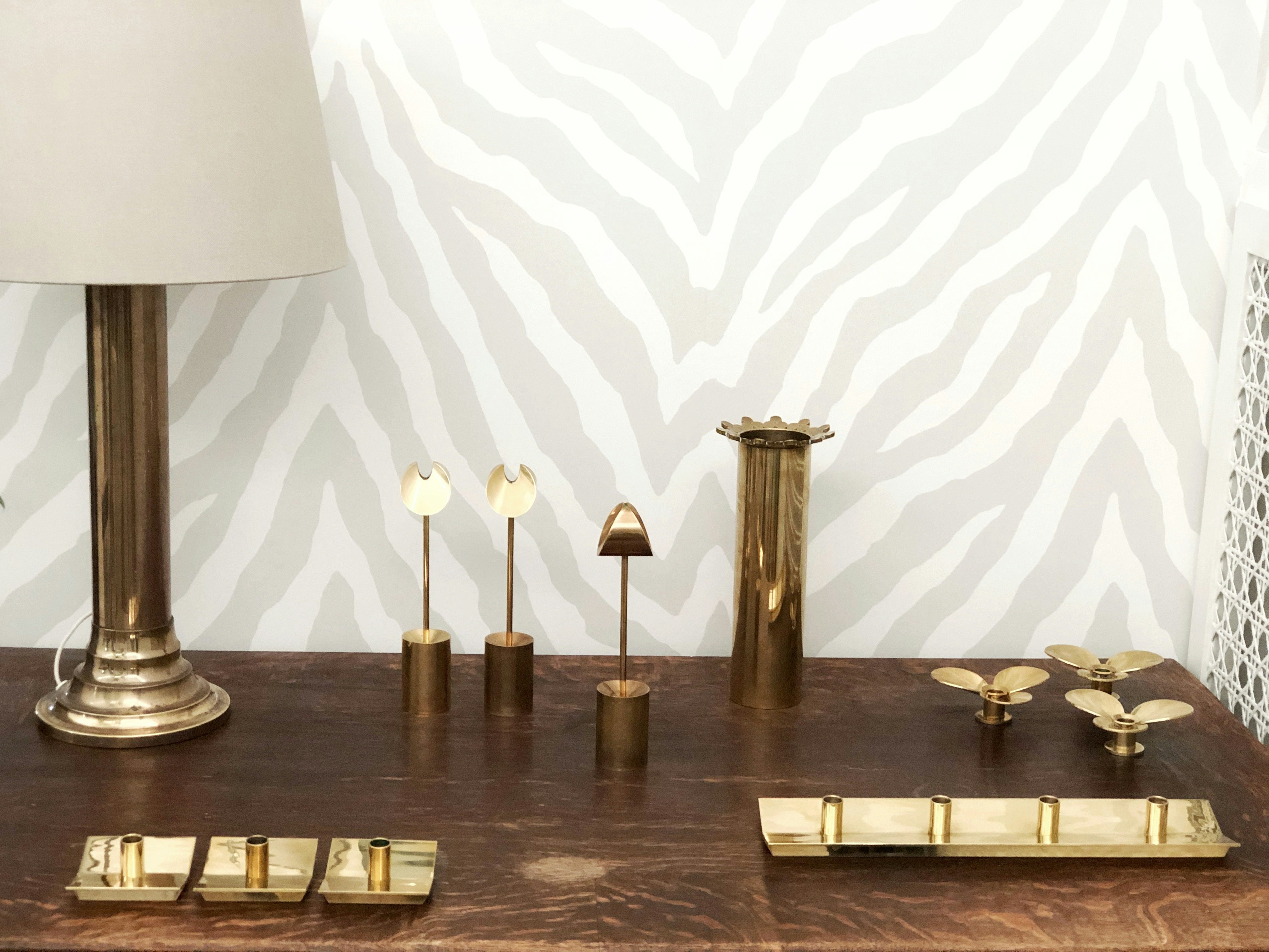 Trio Skultuna Brass Candleholders 'Iniara' design by Pierre Forssell