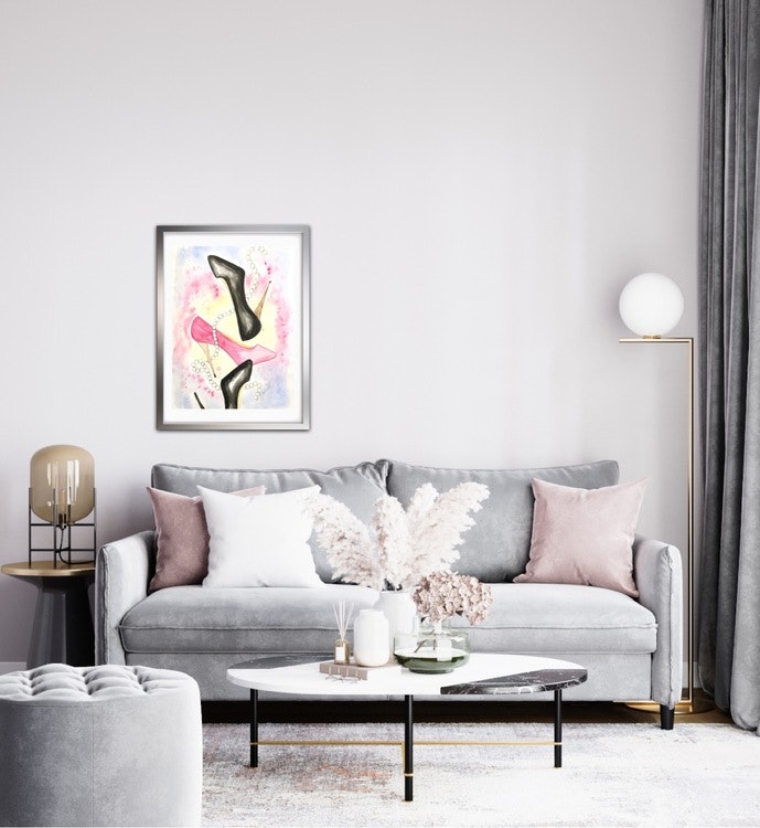 Fallande skor i rosa och svart