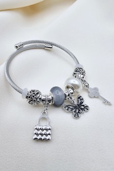 Stål svart pärlemor stenarmband