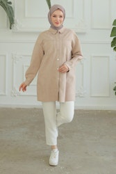 ARMİNE TREND Snap Fastener Skjorta Krage Pocket Tunika Latte