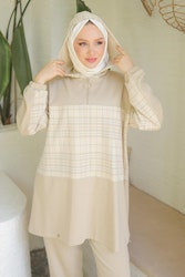 ARMİNE TREND Dubbel kostym med halv dragkedja med huvbyxor Beige