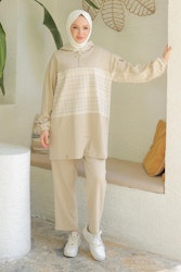 ARMİNE TREND Dubbel kostym med halv dragkedja med huvbyxor Beige