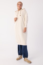 Allday Hooded Pocket Sweat Tunika - Ecru