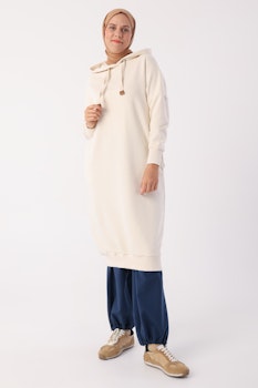 Allday Hooded Pocket Sweat Tunika - Ecru