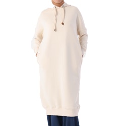 Allday Hooded Pocket Sweat Tunika - Ecru