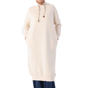 Allday Hooded Pocket Sweat Tunika - Ecru