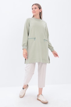 Allday Defne Zipper Pocket Tunika - Grön